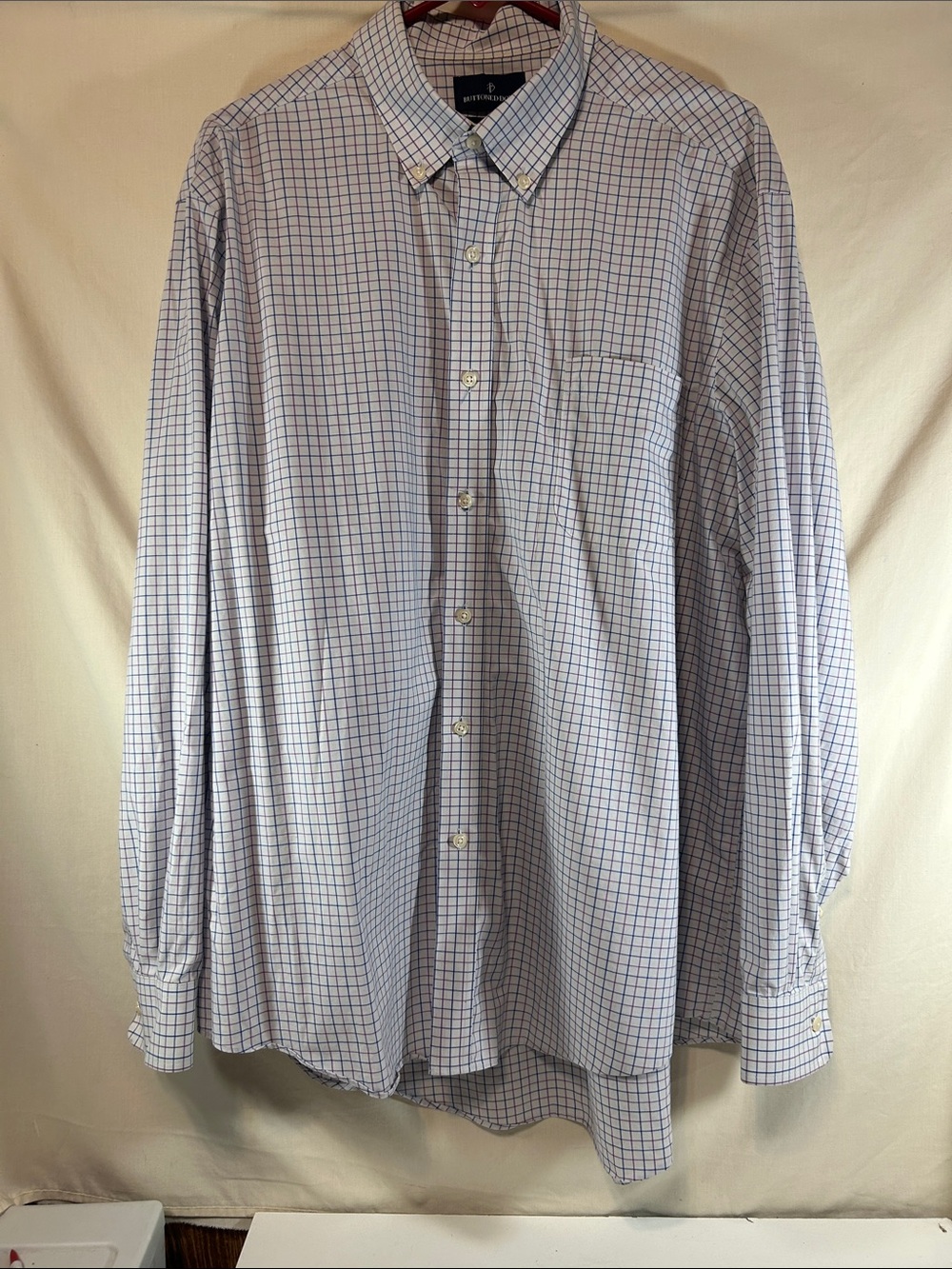 Buttoned Down Men’s Plaid Dress Shirt - Red Light Blue and White